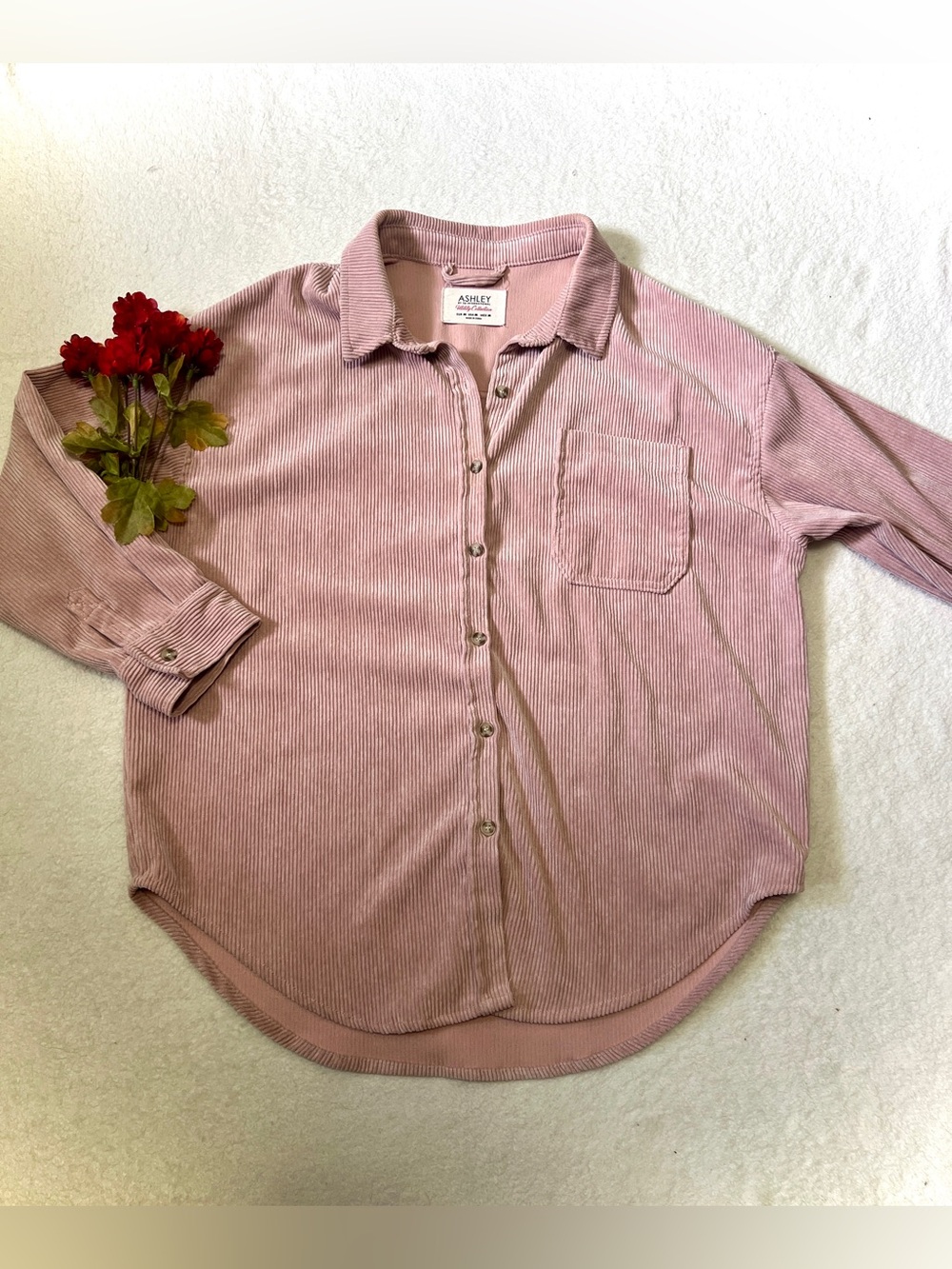Ashley by 26 Pink Corduroy Shirt Jacket Shacket - Medium